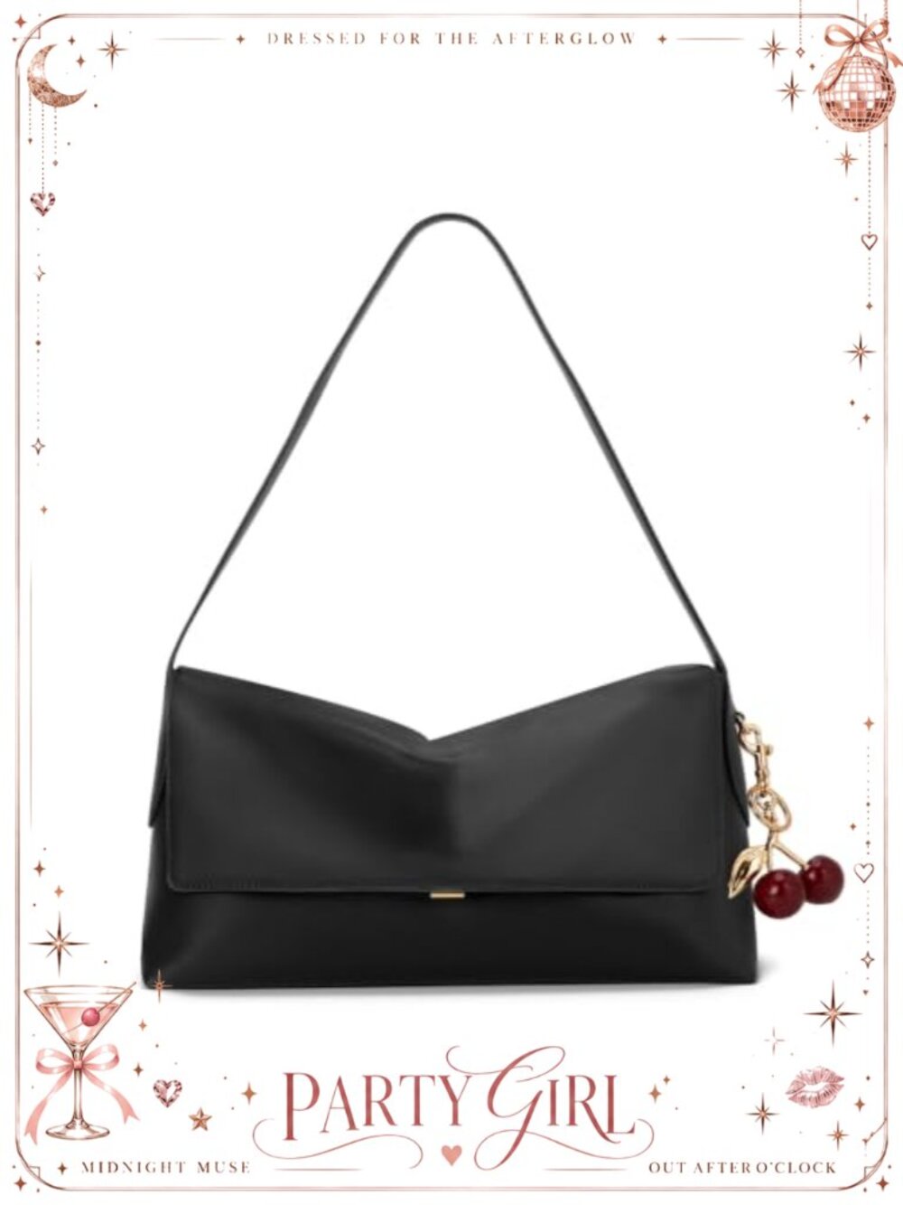 Faux Leather Cherry Charm Hobo Bag Shoulder Handbag Tote Purse
